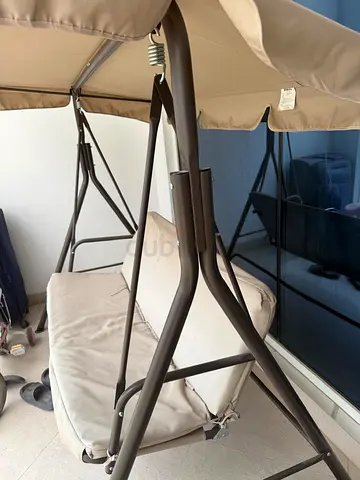 Pan Emiratea Three-Seater Outdoor Patio Swing with Canopy - Beige