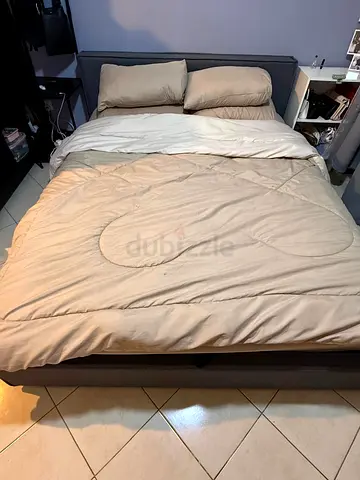 Queen fabric bed frame (Hydraulic) with headboard - dark grey
