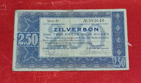 1938 Netherlands 2.5 Gulden Banknote