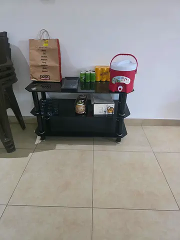 Small Black TV Stand / Entertainment Unit - 2 Shelves, Compact