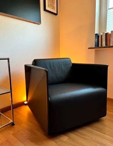 WALTER KNOLL T-Ray armchair swivel chrome-plate black Italian leather luxury designer W75 D85 H73 cm