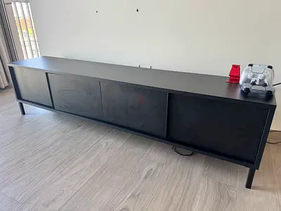 Low Black TV Console / Media Unit with 2 Doors — Great Condition