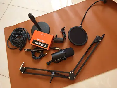 Shure-style Studio Microphone with Boom Arm NUX Miniport, Pop Filter and Cables - Used price is FiX