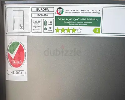 Europa BCD-270 Refrigerator - Single Door, 158L + 62L Freezer, Good Condition