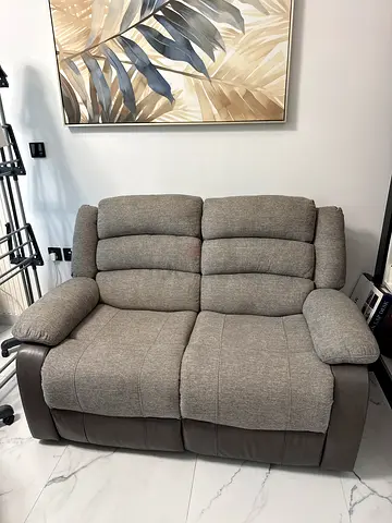2-Seater Recliner Sofa in Light Grey Fabric with Leather Base (Greensboro - Danube Home)