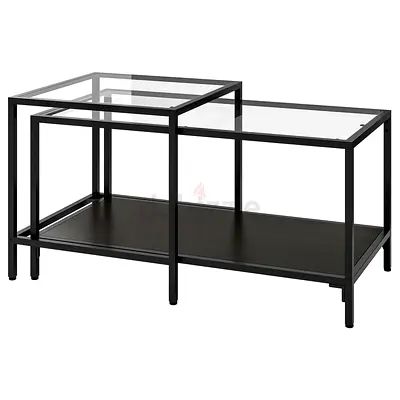 Modern Glass Top Nested Coffee Table with Lower Shelf + Malm Desk
