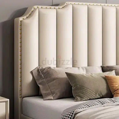Upholstered Vertical-Panel Queen Size Bed with Nailhead Trim