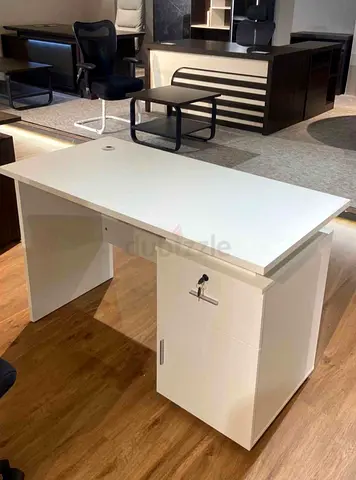 White Office Desk with Lockable Pedestal Cabinet