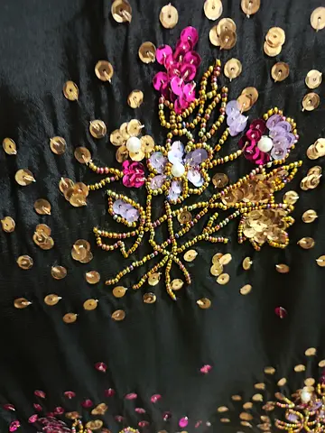 Pakistani dress Black hand Embellished Sequin Floral Dress Top - Good Condition