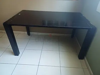 Used Black Wooden Dining Table - Solid Rectangular, Good for Kitchen or Office