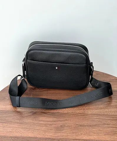 Black Montblanc Pebbled Leather Crossbody Bag, Excellent Condition