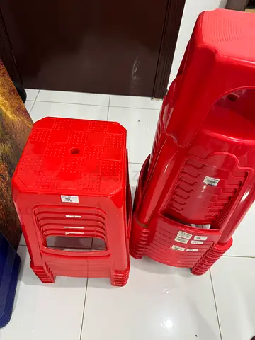 Set of 15 Red Stackable Plastic Stools - Lightweight and Durable