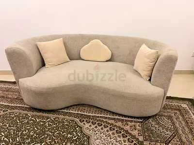 Curved Beige Fabric Sofa - 2.5 Seater, Modern Design
