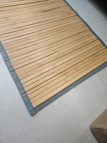Bamboo floor mat / small rug - light wood, grey trim