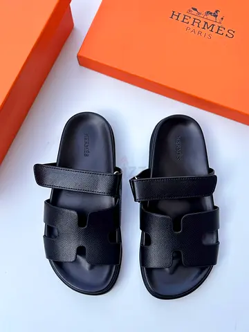 Hermes Black Mens Oran-style Leather Slide Sandals - Size 36 to 41