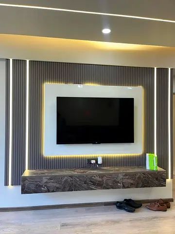 Sleek Fluted  Stone TV Wall