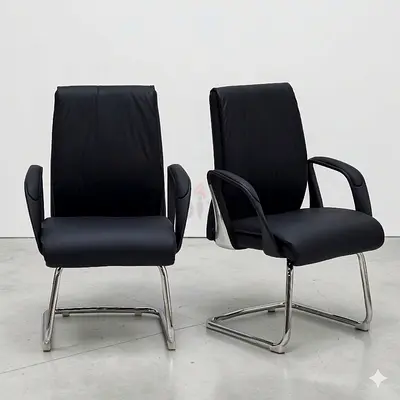 1  piece Black Leather Visitor/Conference Chairs with Chrome Cantilever Base