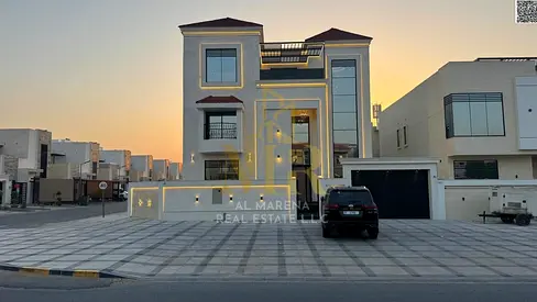 Luxury corner villa for sale in Al Zahia – Ajman, two floors and a roof, 6 bedrooms, prime location