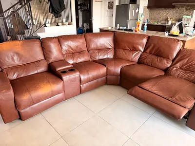 Electric recliner brown leather couch