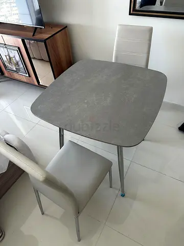 Compact 2-Seater Dining Table with 2 Upholstered Chairs -Grey/Chrome from Homecentre