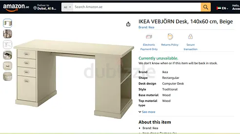 IKEA BEVJÖRN Beige Desk 140x60 cm with Drawers — Good Condition