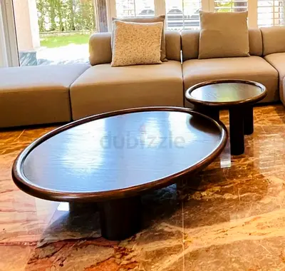 Set of 2 Round Solid Wood Coffee Tables - Low Modern Design