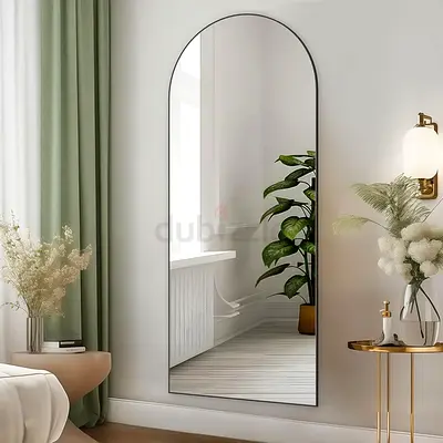 Full-Length Arched Wall Mirror with Slim Black Frame