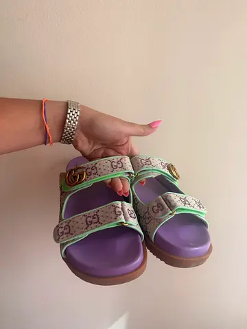 Lilac  Mint GG Gucci Logo Platform Sandals — Size 39, Light Use