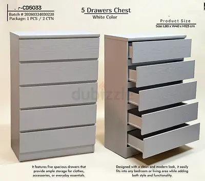 White 5-Drawer Chest Dresser - Modern Design