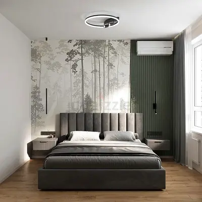 Modern upholstered king bed with integrated headboard
