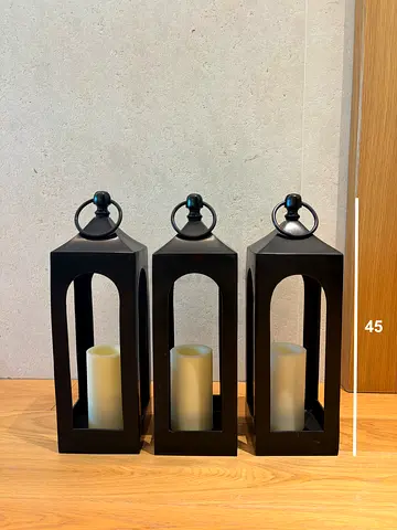 Set of 3 Small Black Metal Lanterns with LED Candles | 45 cm