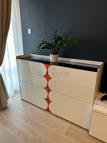 Modern white 8-drawer dresser with LED lights
