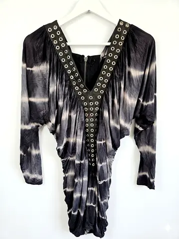 Designer leather and viscose mini dress S/M