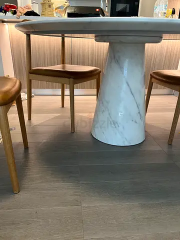 White Marble Pedestal Dining Table - Round, Solid Base