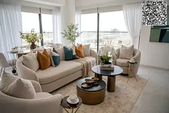 Luxury one-bedroom apartment with a modern style and innovative designs, featuring spacious layouts