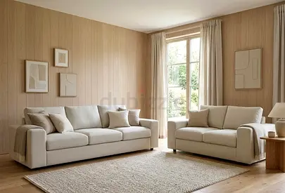 Beige 3-seater and 2-seater Sofa Set - Modern Comfortable Living Room Pair