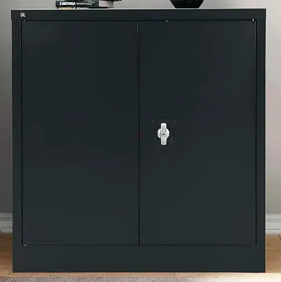 Black Metal Storage Cabinet with Lockable Doors - Compact Office/Home/Kitchen/Shoe Cabinet/ Rack