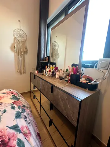 Wooden Dresser with Large Mirror and 6 Drawers - Good Condition
