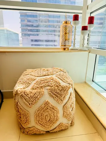 Home n soul brand Beige Textured Pouf Ottoman - Cube Floor Seat in excellent condition