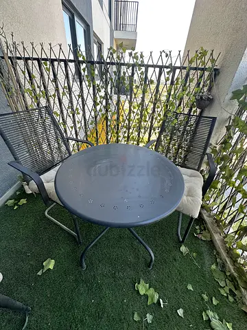 Outdoor Metal Bistro Table with Two Matching Chairs - Good Condition