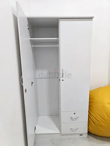 White 2-Door Wardrobe with Drawers - Good Condition