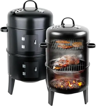 18 Inch Multi-Layer Steel Charcoal BBQ Smoker - Ideal for Outdoor Cooking  Home Parties, Built-in T