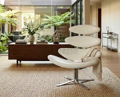 Swivel Lounge Chair - Brushed Steel/Leather