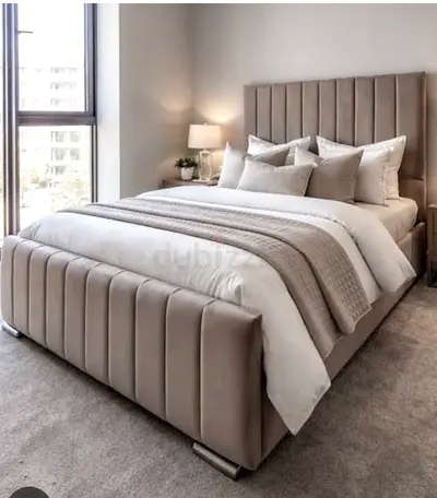 Upholstered King Size Bed Frame with Padded Headboard and Footboard - Light Taupe