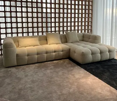 Beige Tufted Modular L-Shape Sofa with Chaise