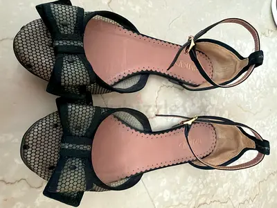 Authentic 100% RED Valentino bow mesh ballet flats with ankle strap