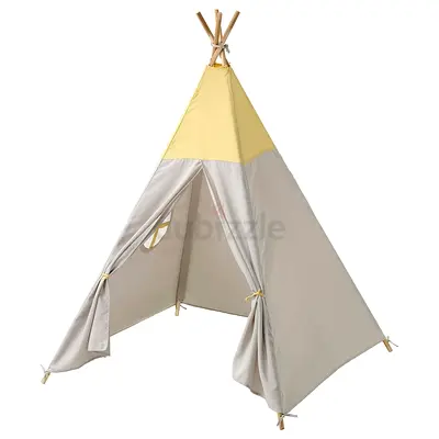 Kids Teepee Play Tent - Beige  Yellow, Wooden Poles Brand New