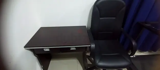 Compact Dark Wood Study Desk with Comfortable Black Office Chair - Excellent Condition-For Gaming