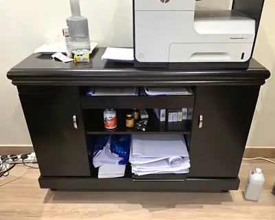 Dark Wood  office table Storage Cabinet with Shelves and Doors - Good Condition