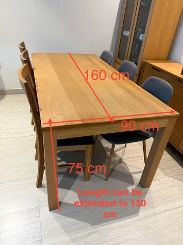 Jysk Solid Oak Extendable Dining Table 160cm (extends to 240cm) - with 6 chairs